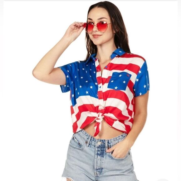 Tipsy Elves American flag button down sz XL - Picture 8 of 12